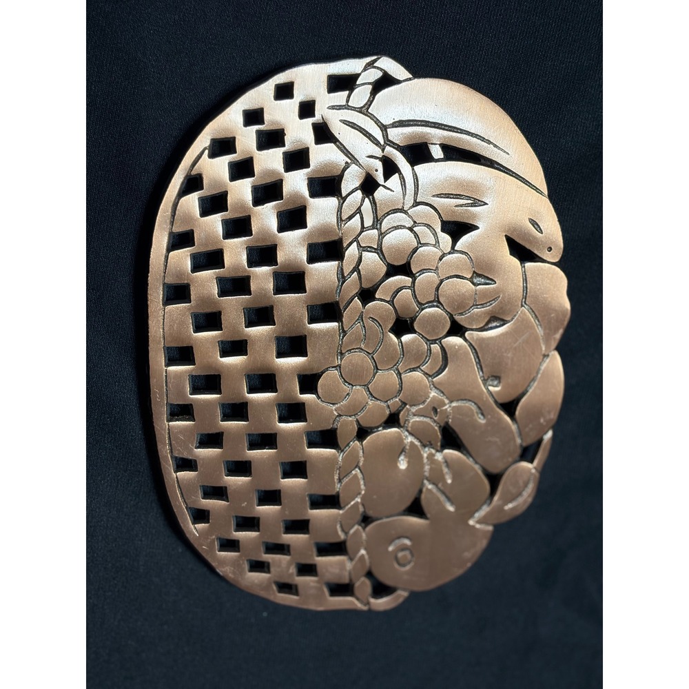 Vintage Copper Fruit Basket Metal Trivet Kitchen Hot Plate Table Decor